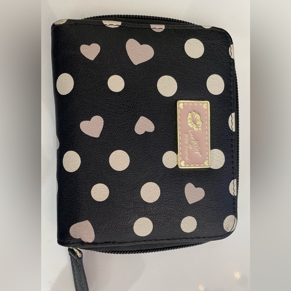 Black & Off-White Polka Dots with Blush Pink Hearts Wallet